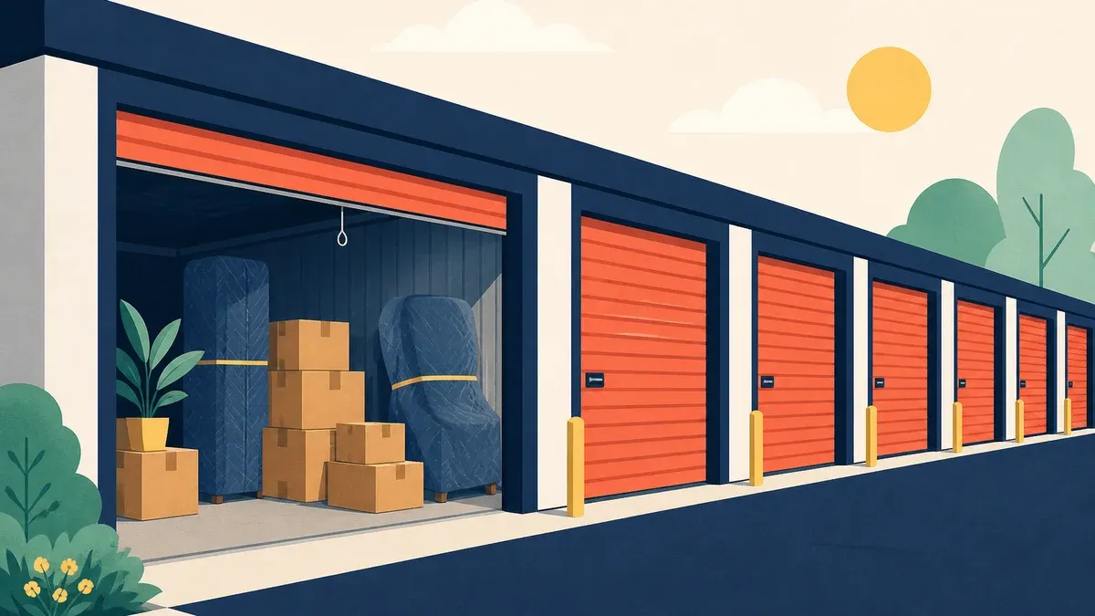 Rangée de box de stockage individuels dont le premier est ouvert